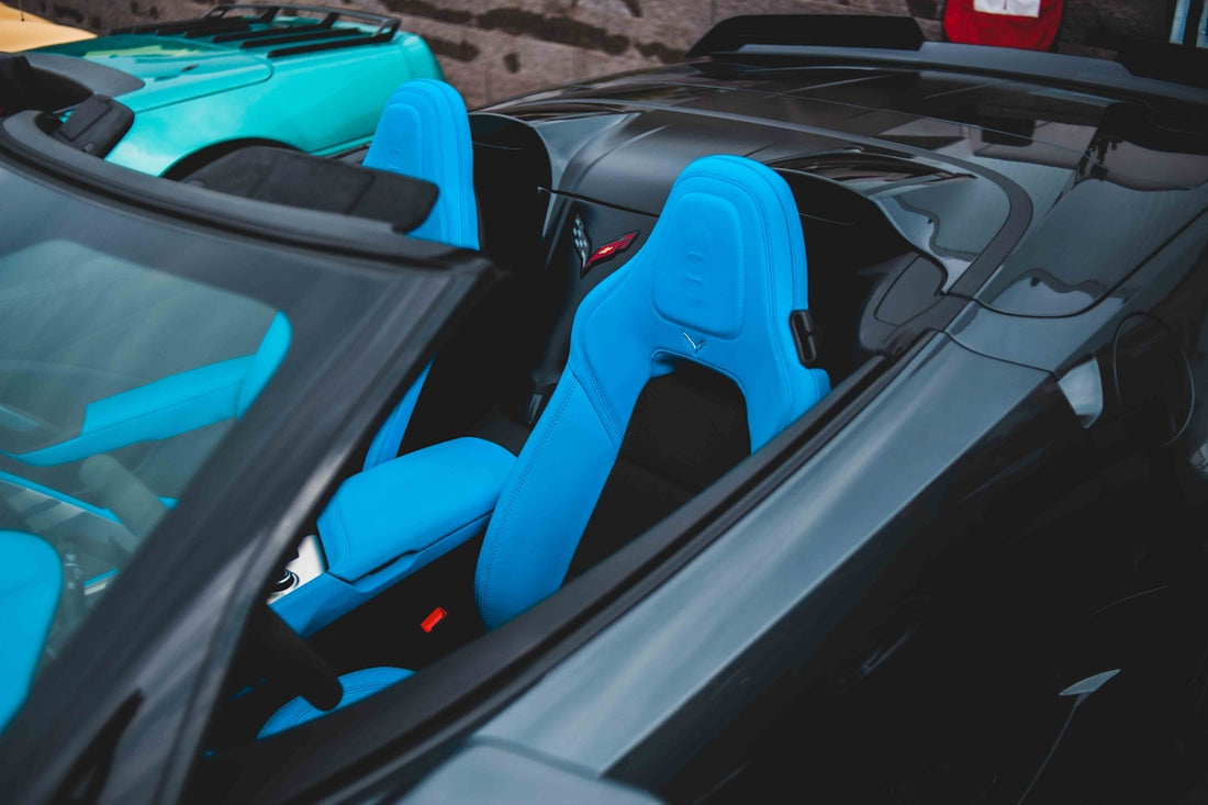 black and blue convertible coupe