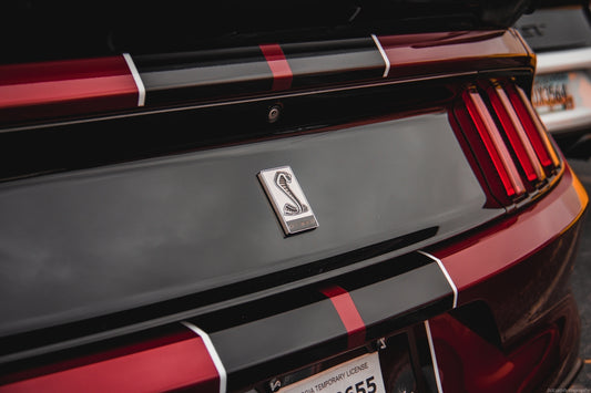 a close up of the tail lights of a car
