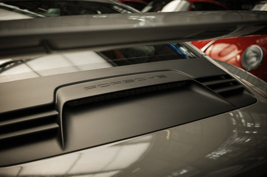 a close up of the hood of a car