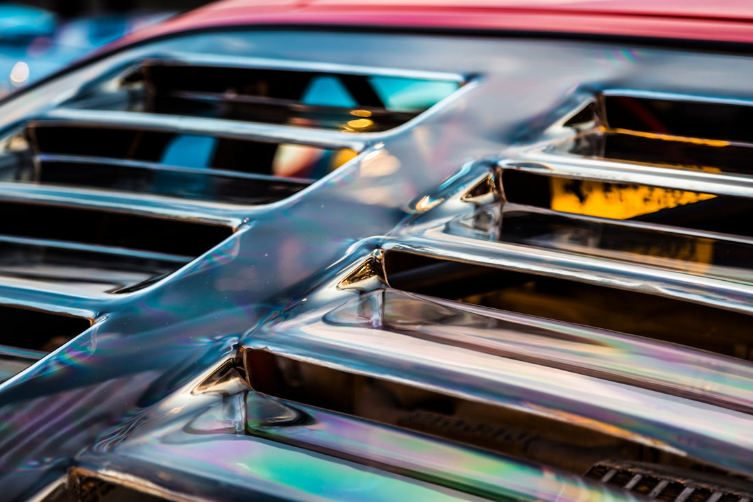 A close up view of a car's grille