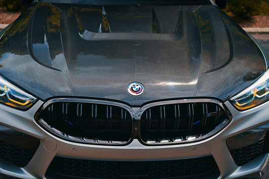 A close-up of a shiny BMW car.